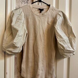 Who What Wear Cream Ribbed Puff Sleeve Top